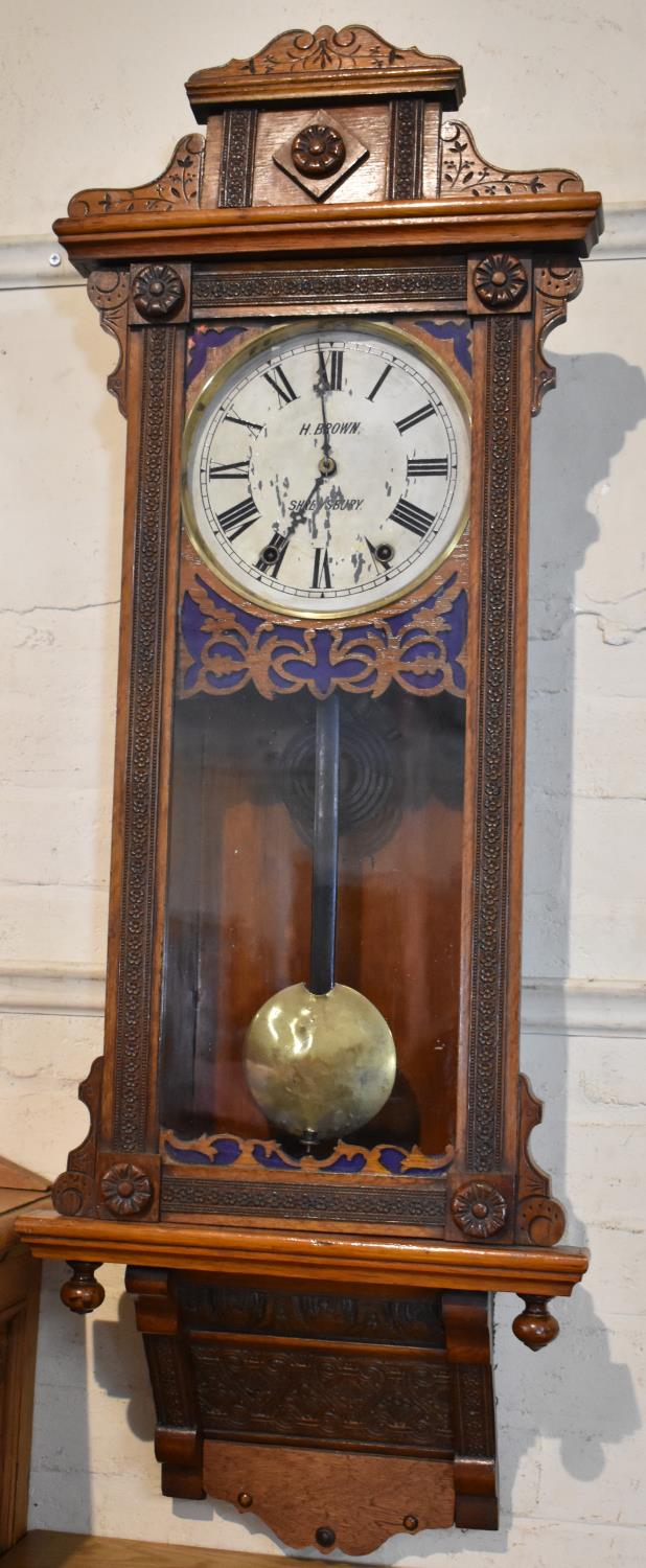 An American Vienna Style Wall Clock, the Painted Dial Inscribed H Brown Shrewsbury, 111cm high