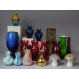 A Collection of Various Coloured Glasswares to include Three Caithness Coloured Vases, Mushroom