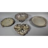 A Collection of Silver Plate to Include Two Circular Salvers, Bowl and Trefoil Dish