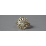 A 14ct Gold Ring with Baguette and Cushion Cut White Stones, Possible Topaz, 4.8g