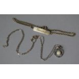 A Silver ID Bracelet Inscribed 'Gillian' and Silver Pendant with Pearl on Silver Chain