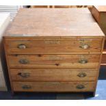 A Pine Fronted Four Drawer Map or Collectors Chest, 90cm wide