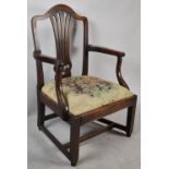 A 19th Century Mahogany Framed Tapestry Seated Arm Chair with Pierced Back Splat