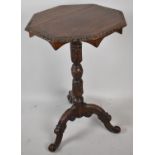 An Edwardian Oak Octagonal Topped Tripod Table with Carved Border and Turned Support, 46cm Diameter