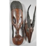 Two Carved African Souvenir Tribal Masks, The Largest 40cm high