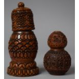 A Small Carved Treen Salt and a Taller Pepper, 10.5cm high