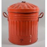 A Small Red Painted Metal Bin and Lid, 31cm high