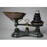 A Modern Green Enamelled Salters No.56 Traditional Kitchen Scales with Brass Pan