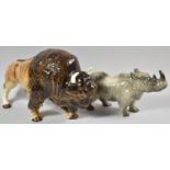 A Melba Ware Buffalo and a Rhinoceros