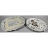 A Late 19th Century Blue and White Draining Meat Plate Together with a Perak Pattern Oval Meat Plate