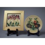 A Moorcroft Trinket Dish, 11.5cm and a Framed Moorcroft Plaque Dated 2012, 9.25cm Square