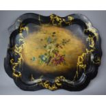 A Victorian Papier Lacquered Tray with Floral and Gilt Decoration, Damage to Edges, 76cm wide