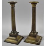 A Pair of Edwardian Brass Table Lamp Bases, Missing Fittings, 27cm high