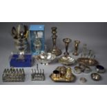 A Collection of Various Silver Plated Items to include Various Cutlery, Candlestick, Cruet, Toast