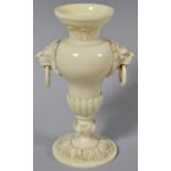 A Good Quality 19th Century French Ivory Second Empire Vase with Lion Mask Ring Handles, 11cm high