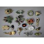 A Small Collection of Costume Jewellery, Mainely Enamelled and Jewelled Brooches