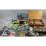 A Collection of Various Fly Tying Equipment to Include Hooks, Feathers, Storage Boxes etc