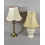 One Ceramic and One Modern Brass Table Lamps, Both with Shades, The Tallest 54cm High