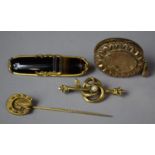 A Collection of Victorian and Later Gilt Metal Brooches to Include Large Locket, Scottish Agate