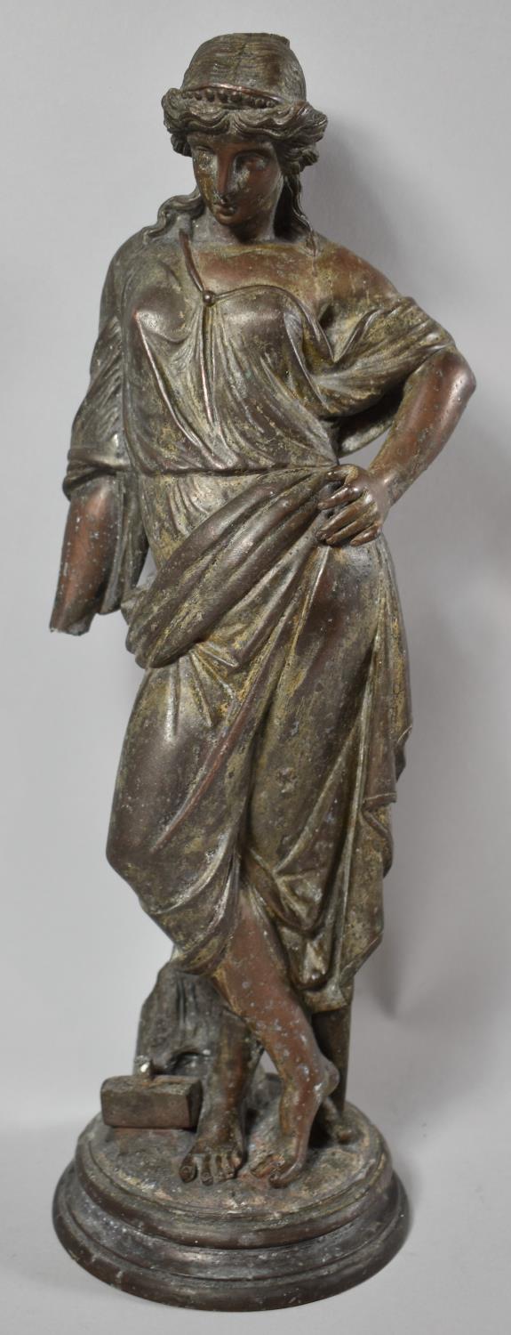 A French Bronzed Spelter Figure of a Classical Lady, Missing Arm and Shaft, 41cm High