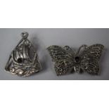 A Norwegian Silver Brooch in the Form of a Viking Ship and a Silver Filigree Butterfly Brooch with