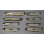 A Collection of Eight Mother of Pearl Mounted and Silver Bladed Fruit Knives