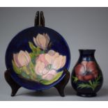 A William Moorcroft Magnolia Patterned Bowl Together with a Floral Vase, Bowl 18.5cm Diameter and