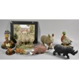 A Collection of Various Ornaments, to Include One White Rhino by United Artists, One White Rhino