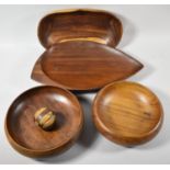 A Collection of Four Various Treen Bowls and a Ball