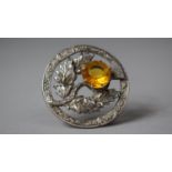 A Good Quality Scottish Silver and Citrine Brooch in the Form of a Thistle, Glasgow 1951