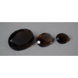 Three Smokey Quartz Cut Gemstones, The Largest 3.5x2.5cm