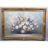 A Large Gilt Framed Oil on Canvas, Still Life, Vase of Flowers, 90cm wide