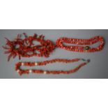 A Collection of Red Coral Necklaces, Some with Pearl Mounts, In need of attention