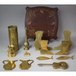 A Collection of Various Brass Fireside Ornaments to include Shoes, Fish, Guitar, Miniature Milk