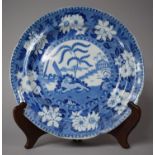 A 19th Century Transfer Printed Blue and White Cabinet Plate Depicting Man Shooting Reclining