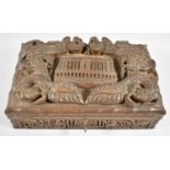 A Late 19th/Early 20th Century Deeply Carved Teak Souvenir Box for the Taj Mahal, India, Hinged