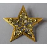 A French Yellow Brooch in the Form of a Star with Ivy and Seed Pearls, One Missing, Stamped but