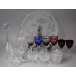 A Collection of Various Glasswares to include Mallet Cut Glass Decanter, Scrooge Example (Chip to