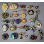A Collection of Nice Quality Vintage Costume Jewellery Brooches to Include Floral, Cameo, Faux Opal,