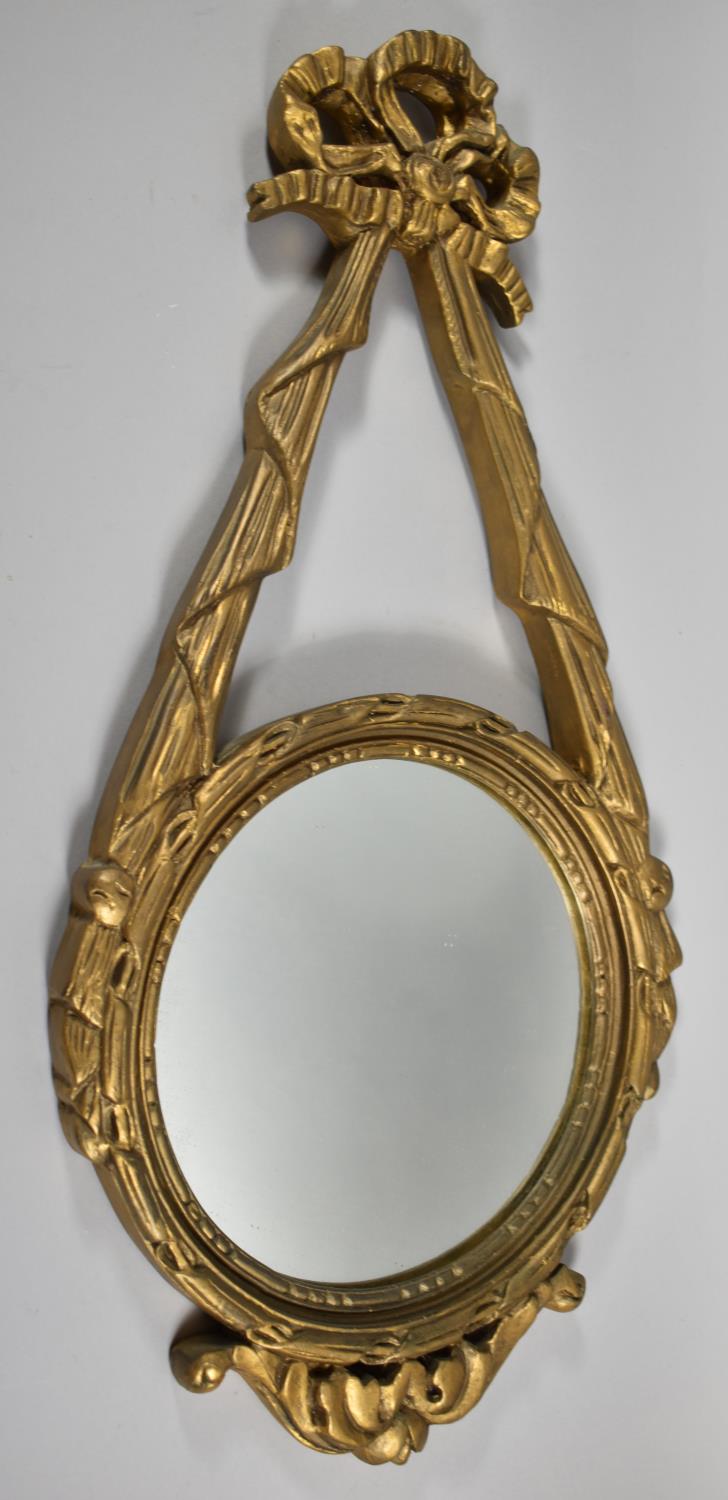 A Mid 20th Century Gilt Framed Circular Wall Mirror with Ribbon and Swag Decoration, 60cm high