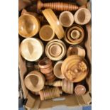 A Box Containing Various Treen Bowls and Other Items etc