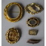 A Collection of Victorian Yellow Metal Mourning Brooches, Some Containing Plaited Human Hair and