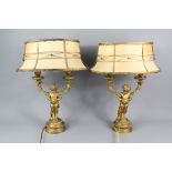 A Pair of French Antique Gilt Bronze Twin Branch Lamp Stands