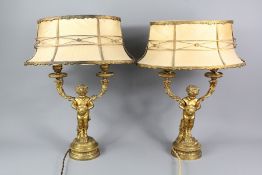 A Pair of French Antique Gilt Bronze Twin Branch Lamp Stands