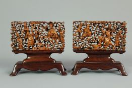 Two Chinese Carved Fruit Wood Friezes