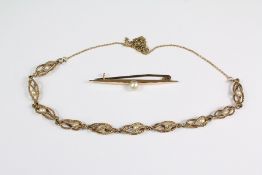 Yellow Gold and Pearl Basket Necklace