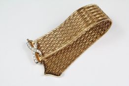 Antique French 18ct Gold and Diamond Mesh Bracelet