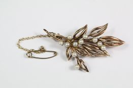 A 9ct Gold Seed Pearl Floral Brooch