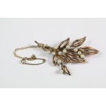 A 9ct Gold Seed Pearl Floral Brooch