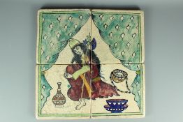 Four Antique Qajar Pottery Tiles